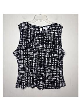 Calvin Klein black white abstract design sleeveless blouse - large